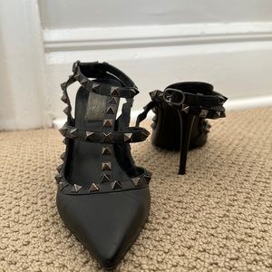 Valentino Noir Black Leather Rock Stud High Heels